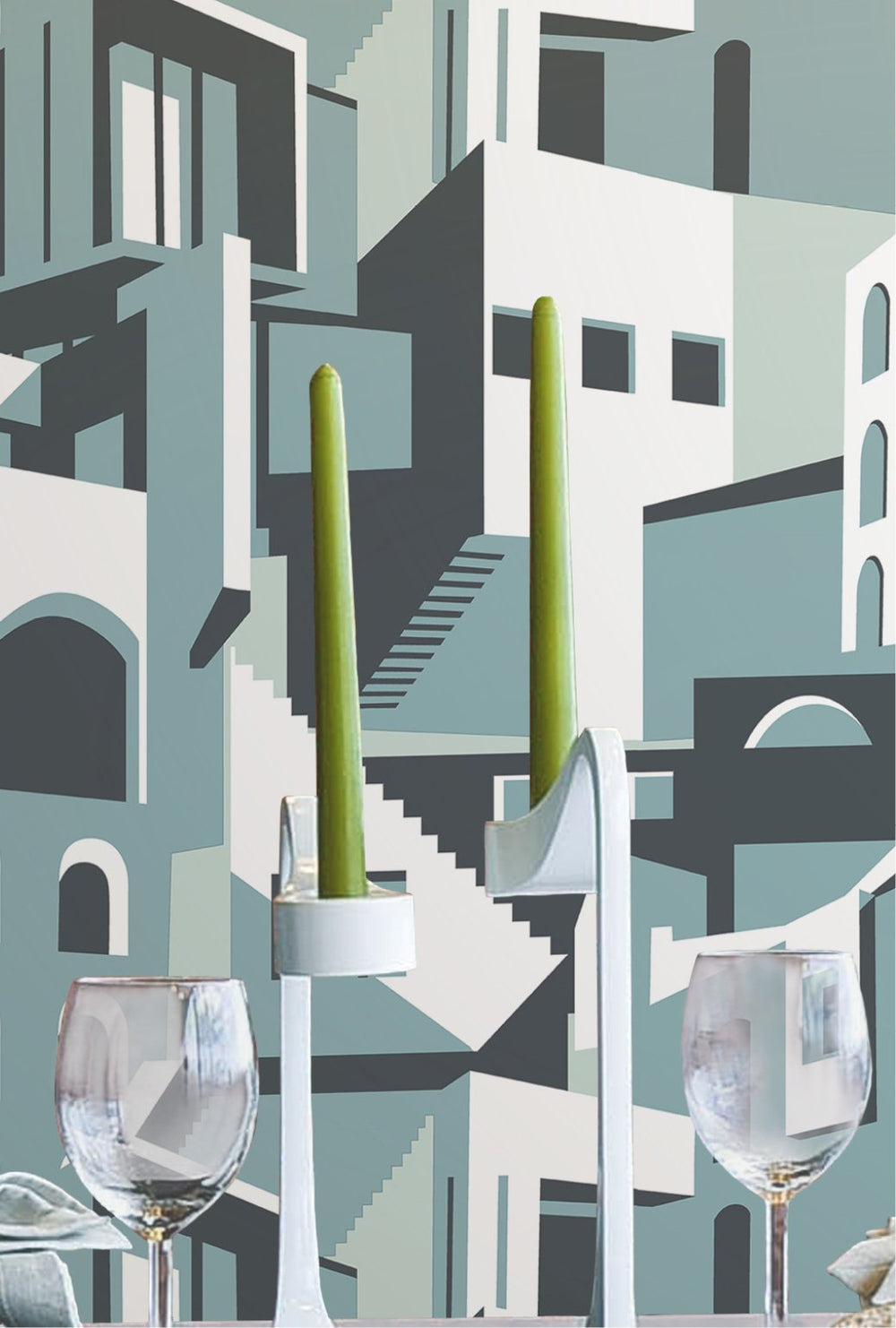 Modern Cityscape Wallpaper in Jaded View - Hertex Haus Online - Homeware