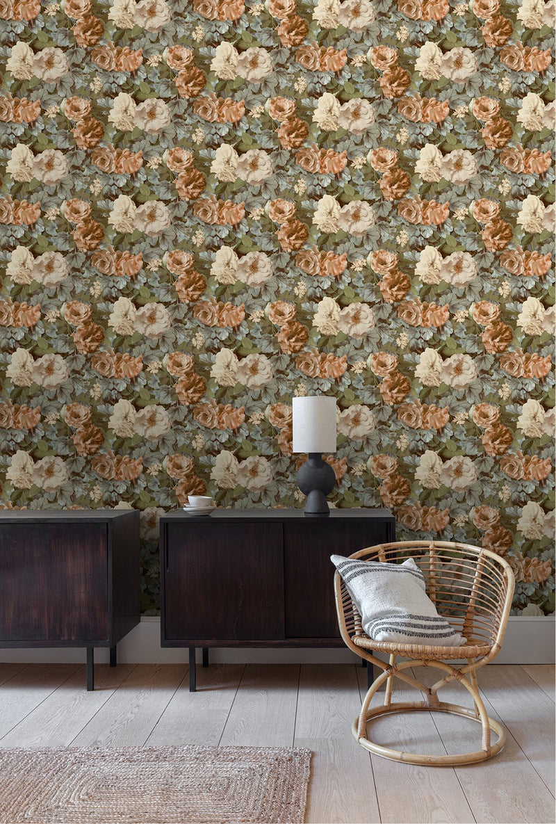 Rose in Bloom Wallpaper in Porcini - Hertex Haus Online - Homeware